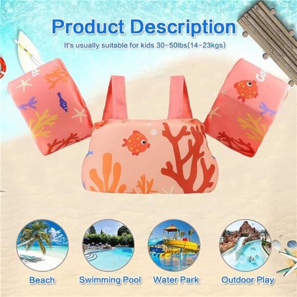 Kids Swim Vest, Toddler Floaties for 20-50 lbs 2-6 Years Old Girls‎ and Boys - Picture 2 of 5